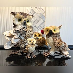 Beautiful Hand Crafted Wooden Owls decor bundle